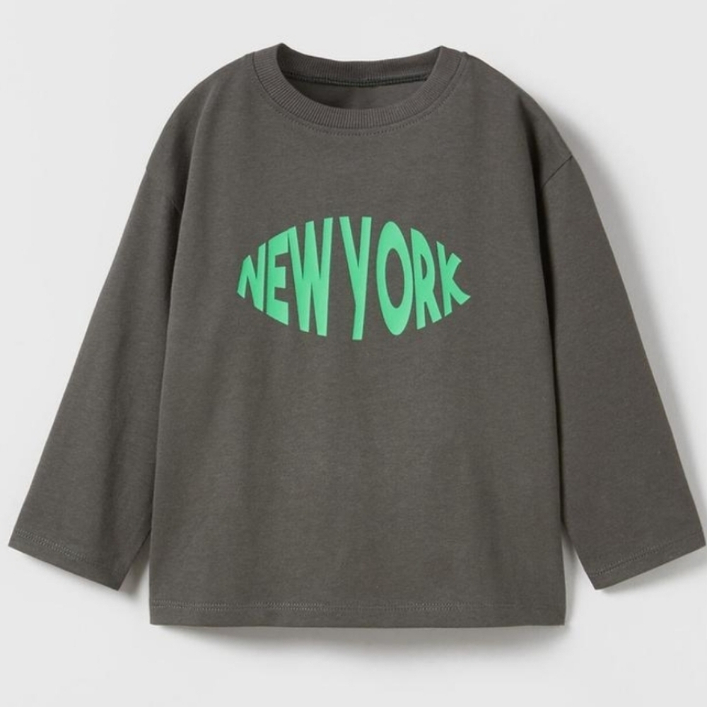 ZARA Kids Long Sleeve Shirt in Cream/ Brown/ Charcoal Gray